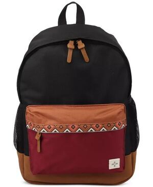 SUN + STONE Black Maroon Backpack Colorblock Canvas School Laptop Bookbag RILEY
